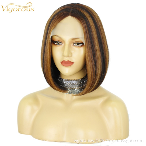 Vigorous highlight Blonde Synthetic Lace Front Wigs Short Straight Fashion Hair Wig Bob Cut Wigs For Women